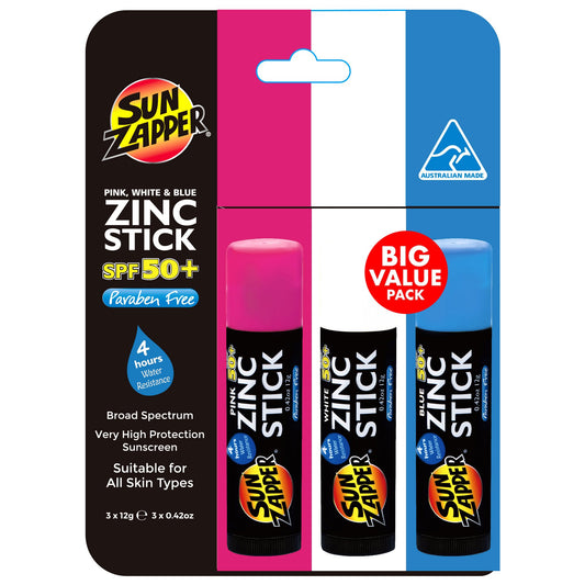 Zinc Stick SPF 50+ Triple pack 3 sticks (Rosa/Blanco/Azul)