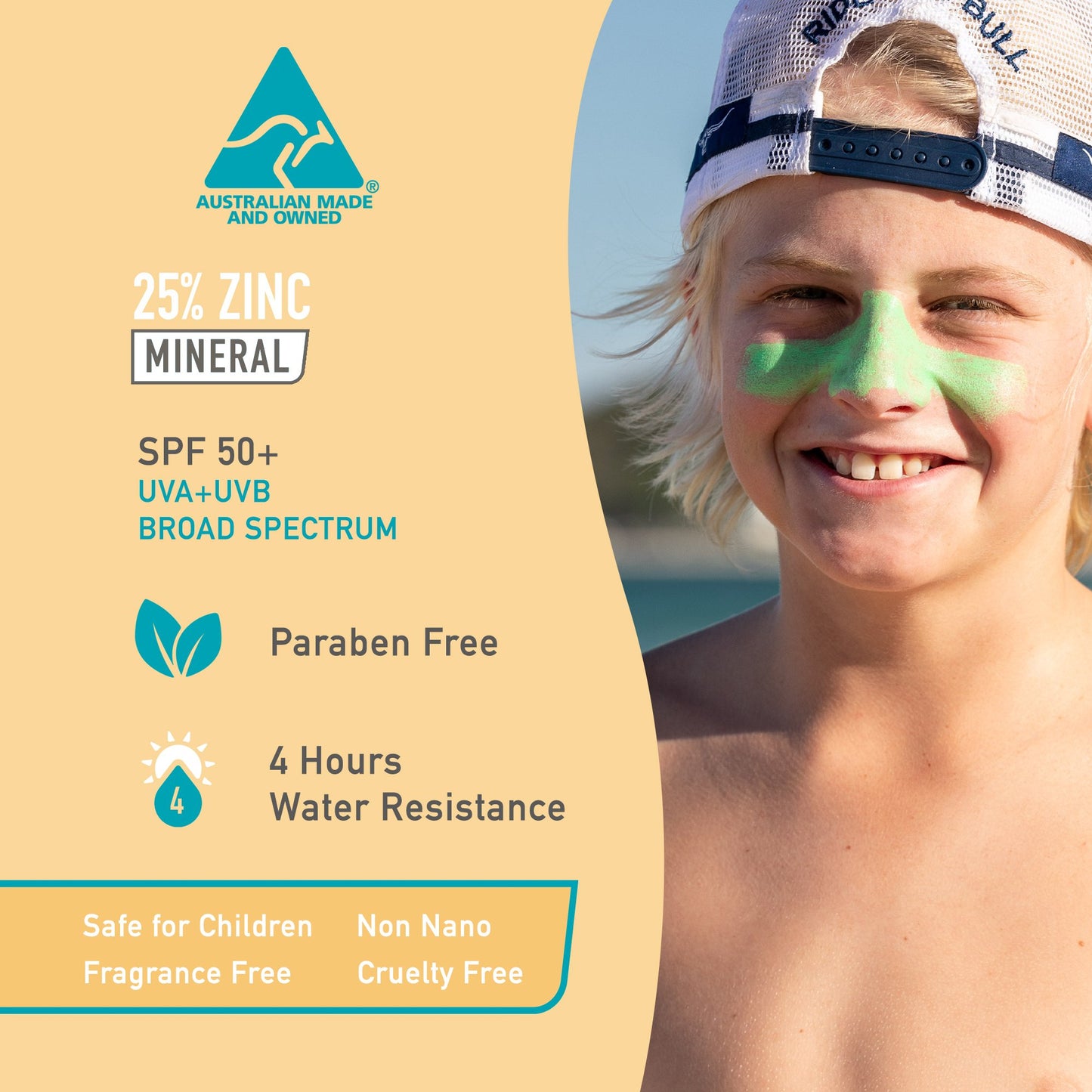 Sun Zapper Zinc Stick "Green" SPF 50+ |  Protector Solar Australiano Zinc Stick color  VERDE 12g |Alta protección UVA/UVB con color vibrante, resistente al agua y reef safe |