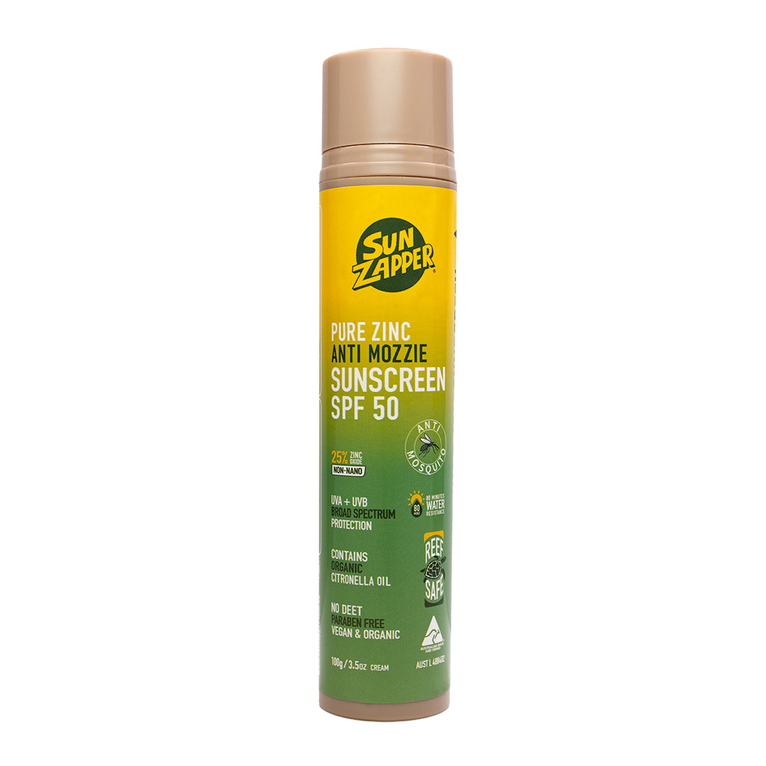 Sun Zapper Pure Zinc Anti Mozzie Sunscreen Cream SPF 50 – 100 g – Protección solar mineral + repelente natural de insectos – Hecho en Australia